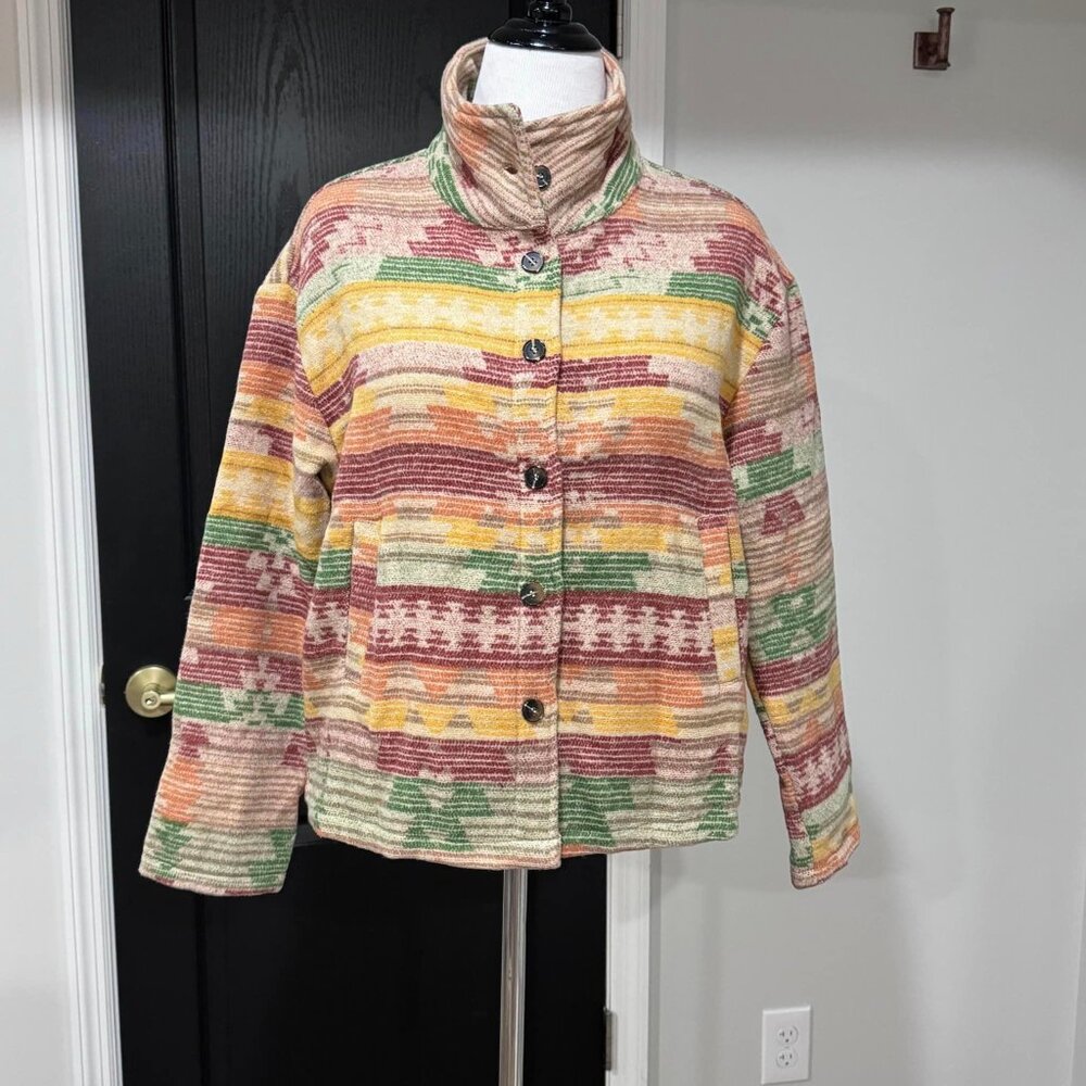 Aztec Southwestern Western Fleece Like Cotton Blend Jacket Shacket Medium New